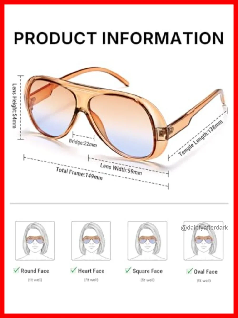 Retro Oversized Aviator Sunglasses UV400 Unisex Wide Lens Streetwear Shades